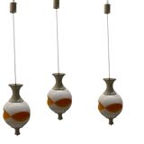 Set of 3 Space Age Pendant Lights in White Opaline Glass, Italy, 1970s