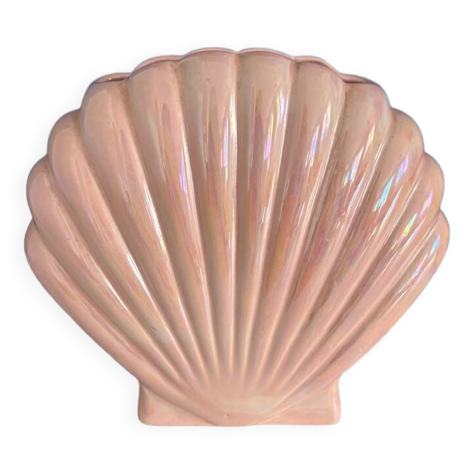 80's pink iridescent shell vase