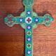Old bronze cross with cloisonné enamel