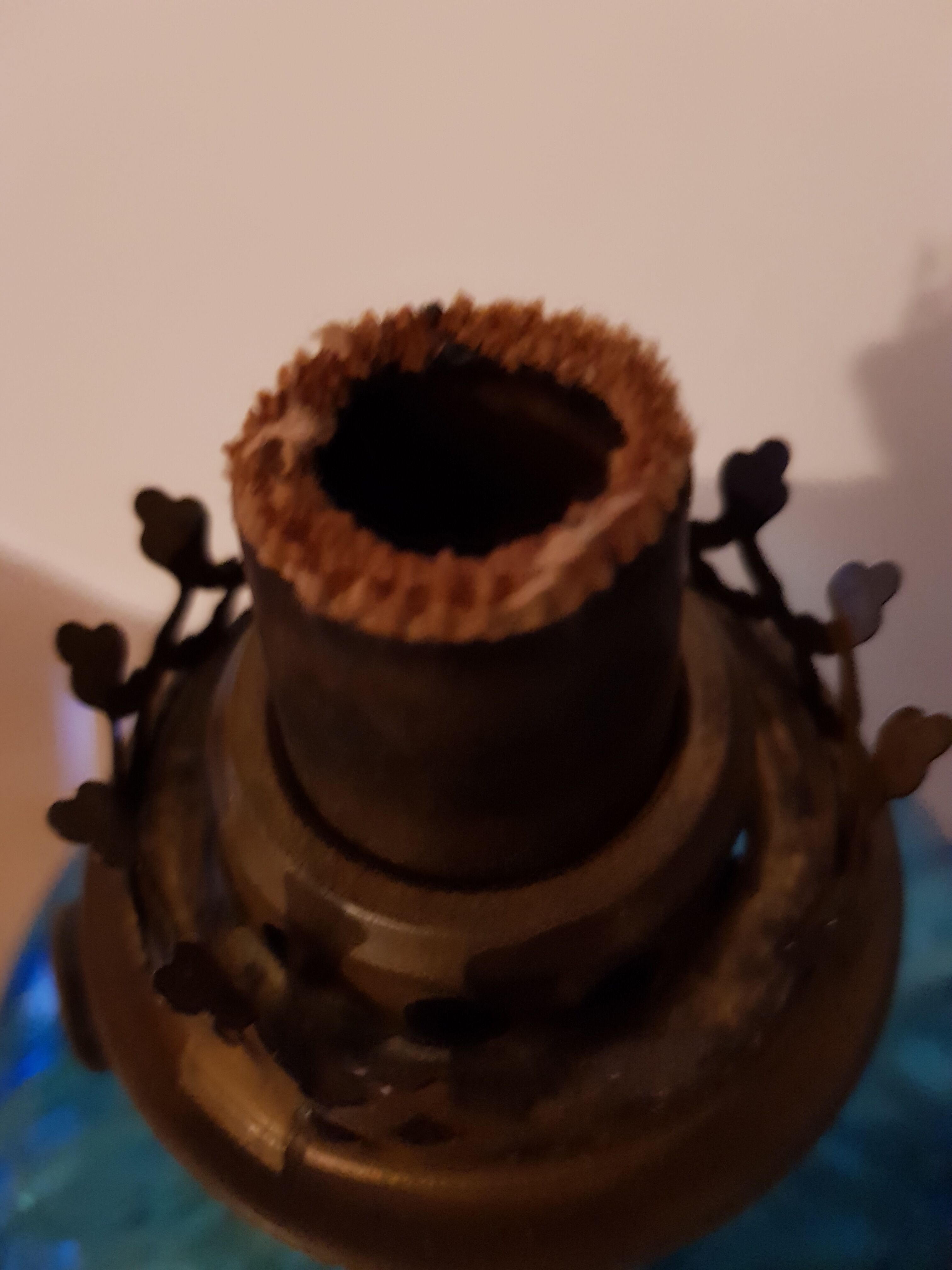 Former oil lamp foot metal silver blue glass