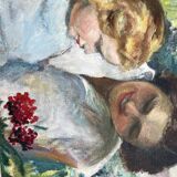 Antique painting, mother and child, impressionist style, early 20th century