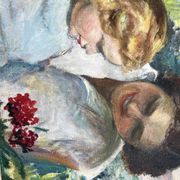 Tableau ancien, mère et enfant, style impressionniste début XXe