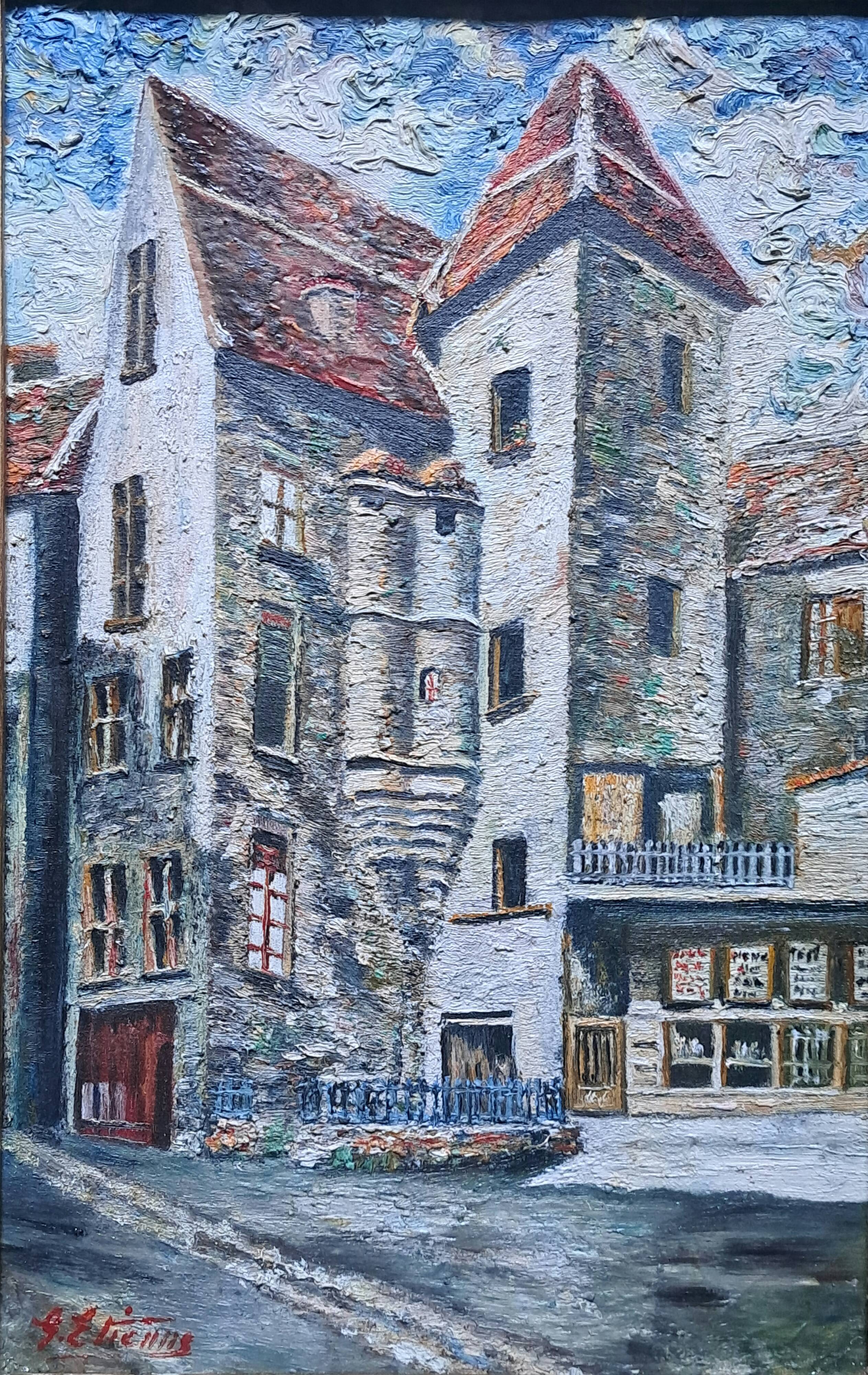 Impressionist painting signed oil on canvas hôtel vassal sarlat 19th c.