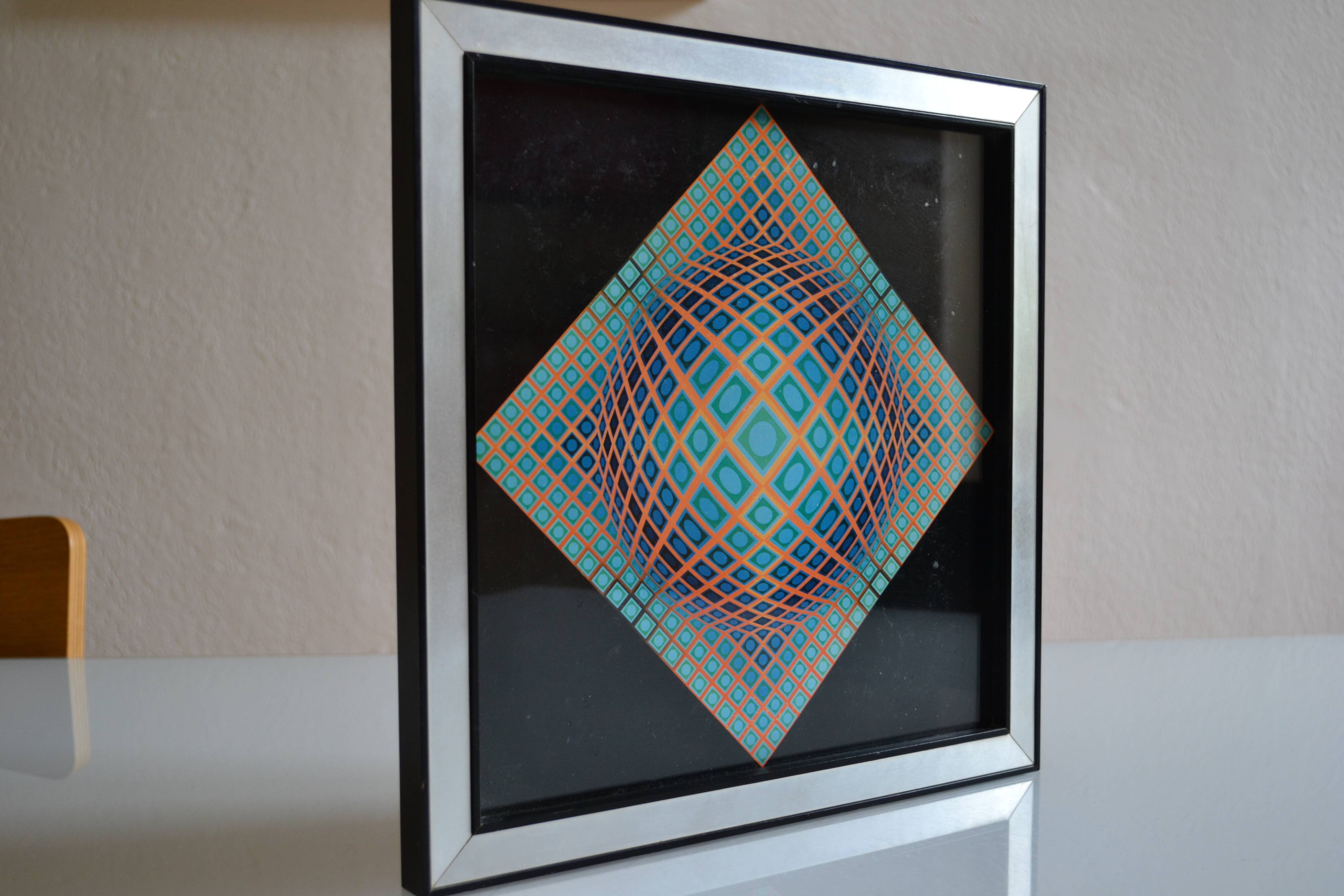 Victor vasarely impression offset annees 70 + cadre alu d'epoque