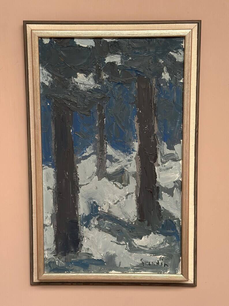 Original Vintage Swedish Oil on Panel – “Tre träd” by Svän Grandin – Signed – Vintage & Framed