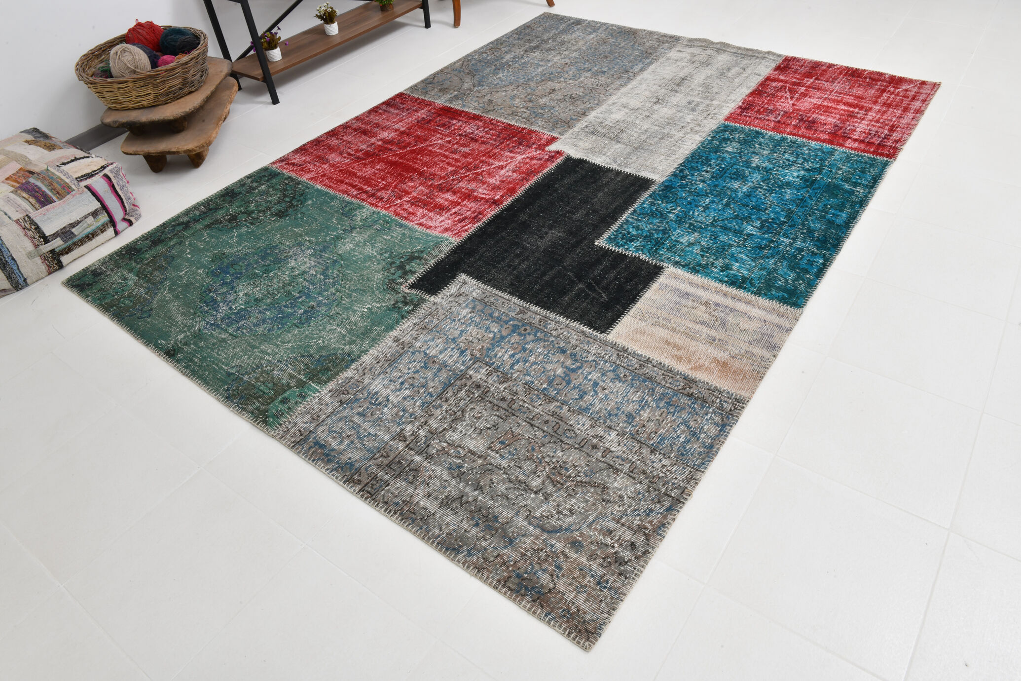 7x10 distressed multciolor vintage rug 301x220cm