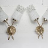 Pair of brass and glass wall lights 1960