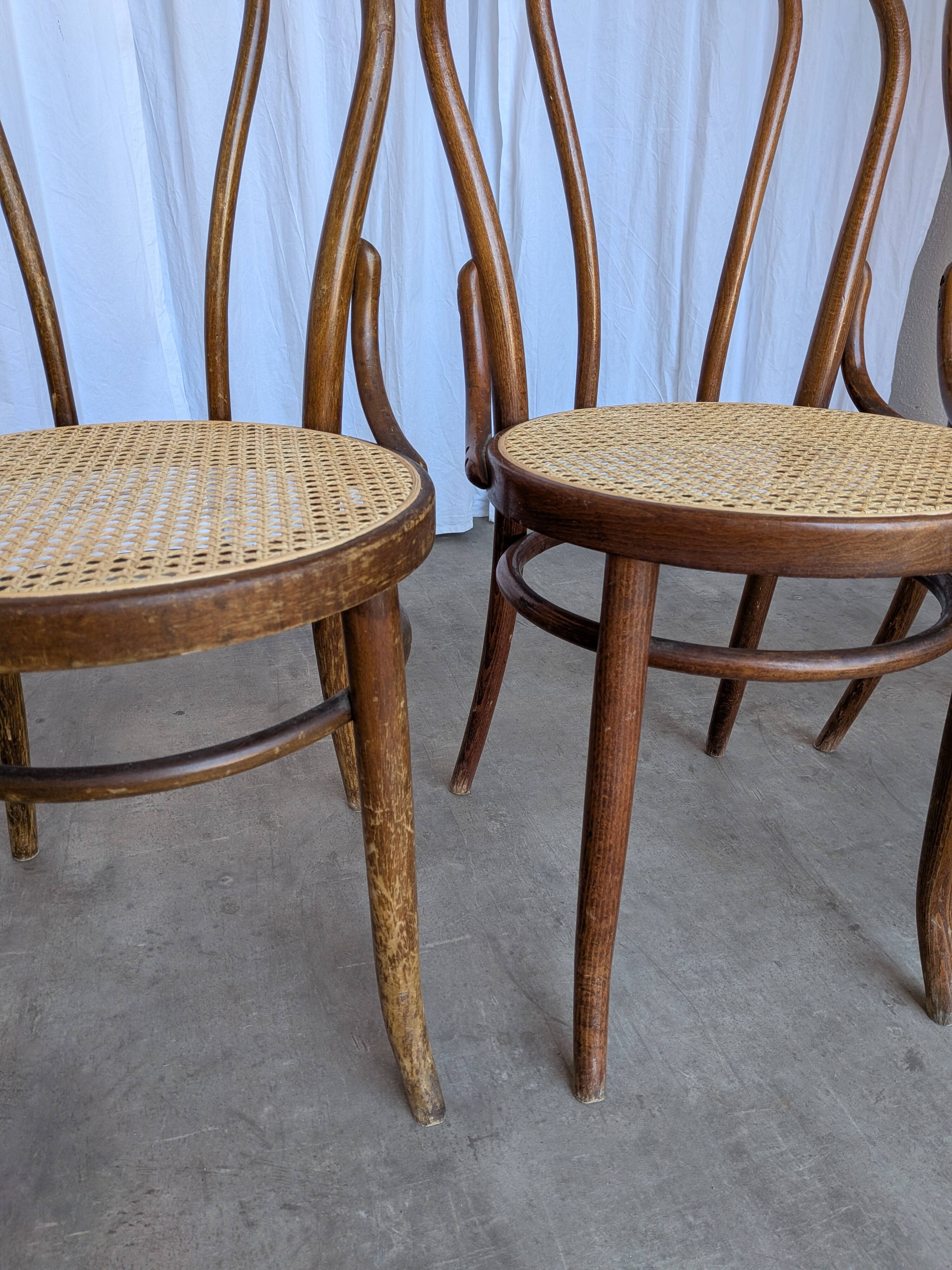 Set of 6 Bentwood Dining Chairs with Cane Seat / Bistro Thonet Style Chairs