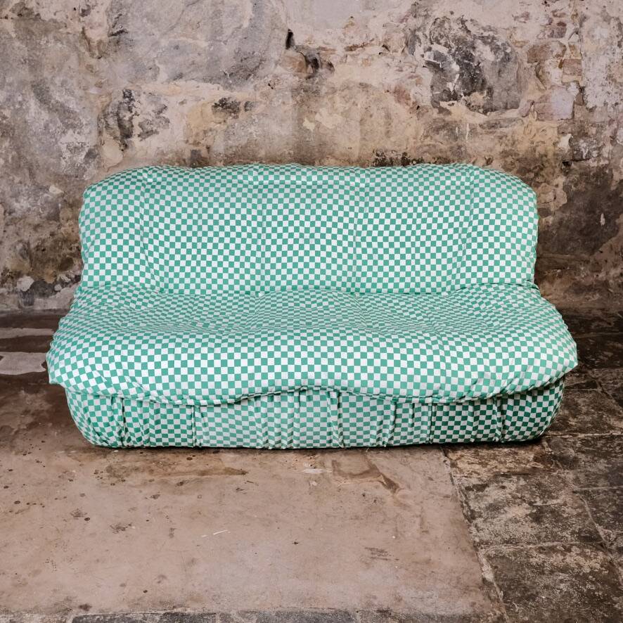 2-seater sofa in checked fabric, France, 1980