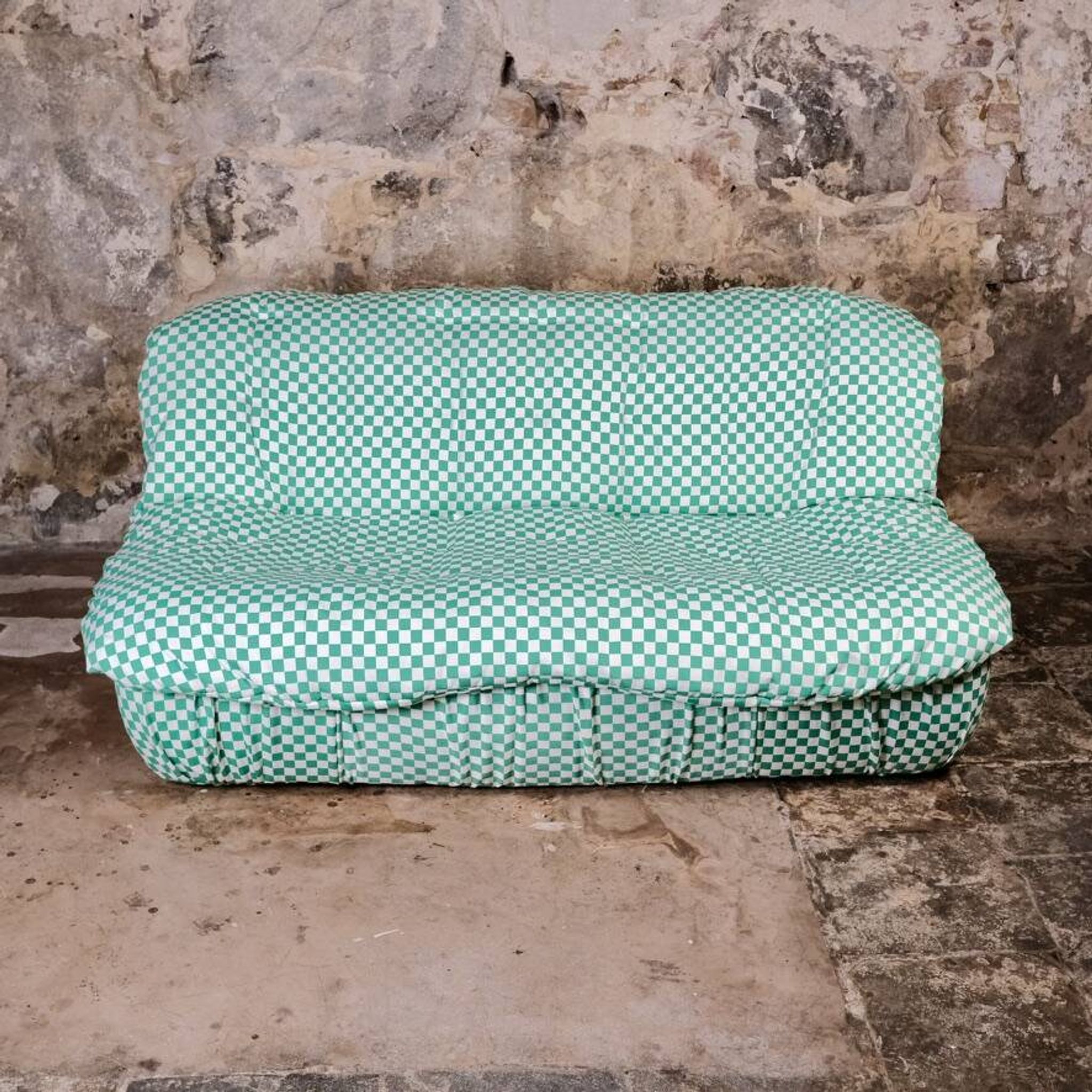 2-seater sofa in checked fabric, France, 1980
