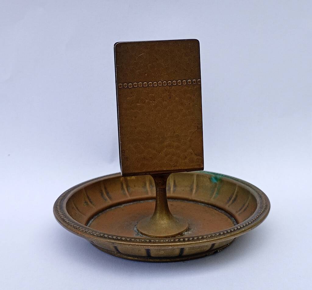1920s Art Deco Hand-Hammered Brass Matchbox Holder & Ashtray by WMF