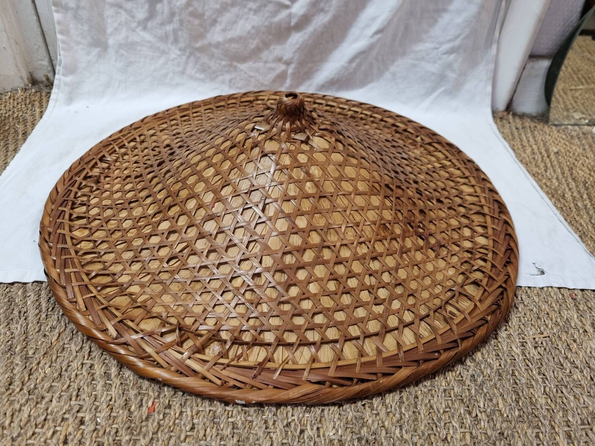 Braided Asian rattan hat from 1970