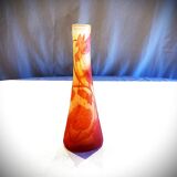 Glass soliflore vase with floral decoration from the beginning of the 20th century and signed