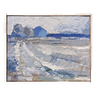 1999 Contemporain « Fields of Blue » Mini peinture à l’huile de paysage abstrait suédoise, encadrée