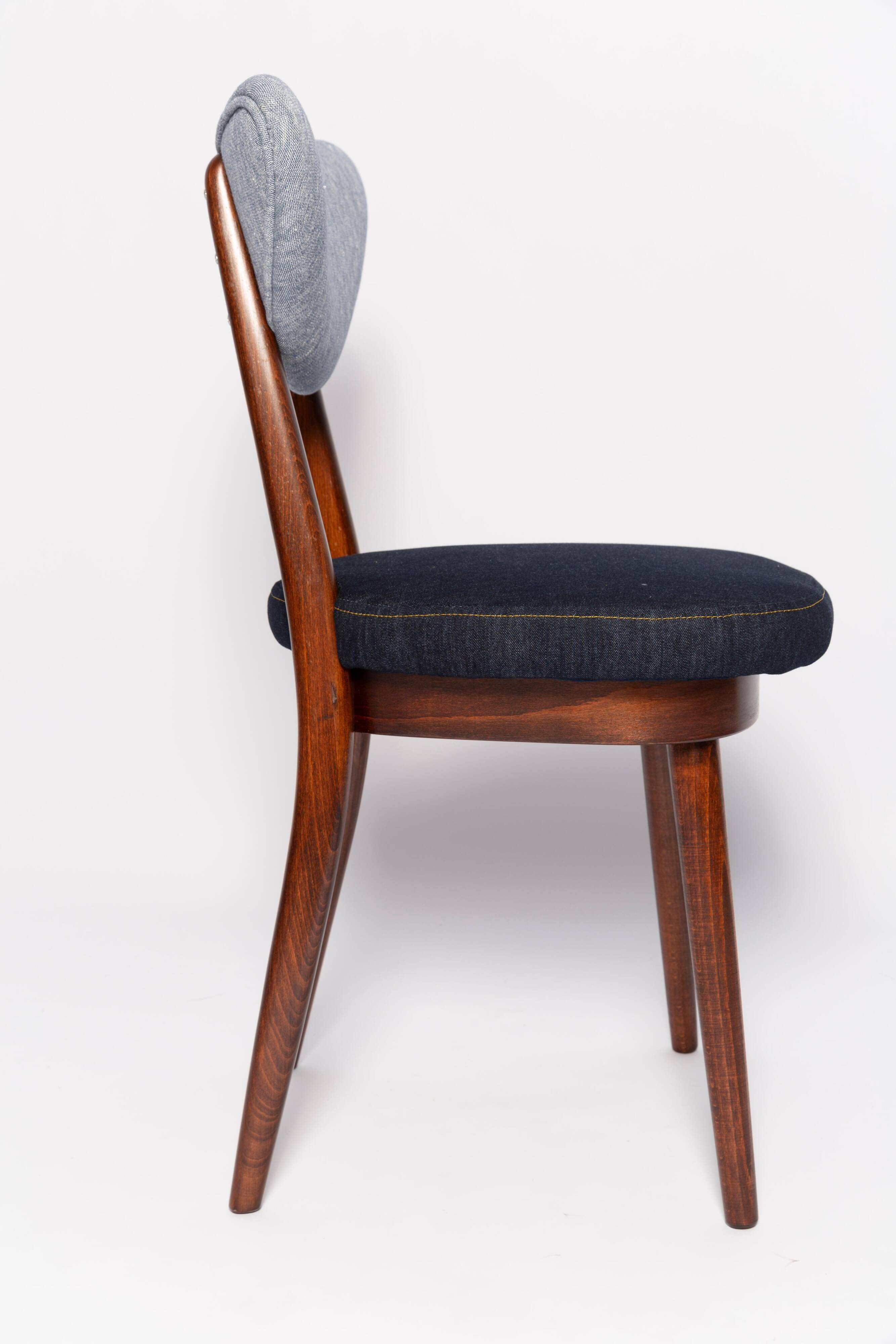 Heart-shaped chair in light and dark blue denim, mid-century style, Europe, 1960s.