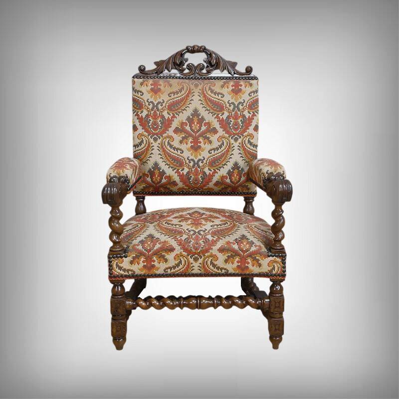 Ornamental armchair in oak, Louis XIII style – Early 20th century