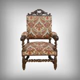 Ornamental armchair in oak, Louis XIII style – Early 20th century
