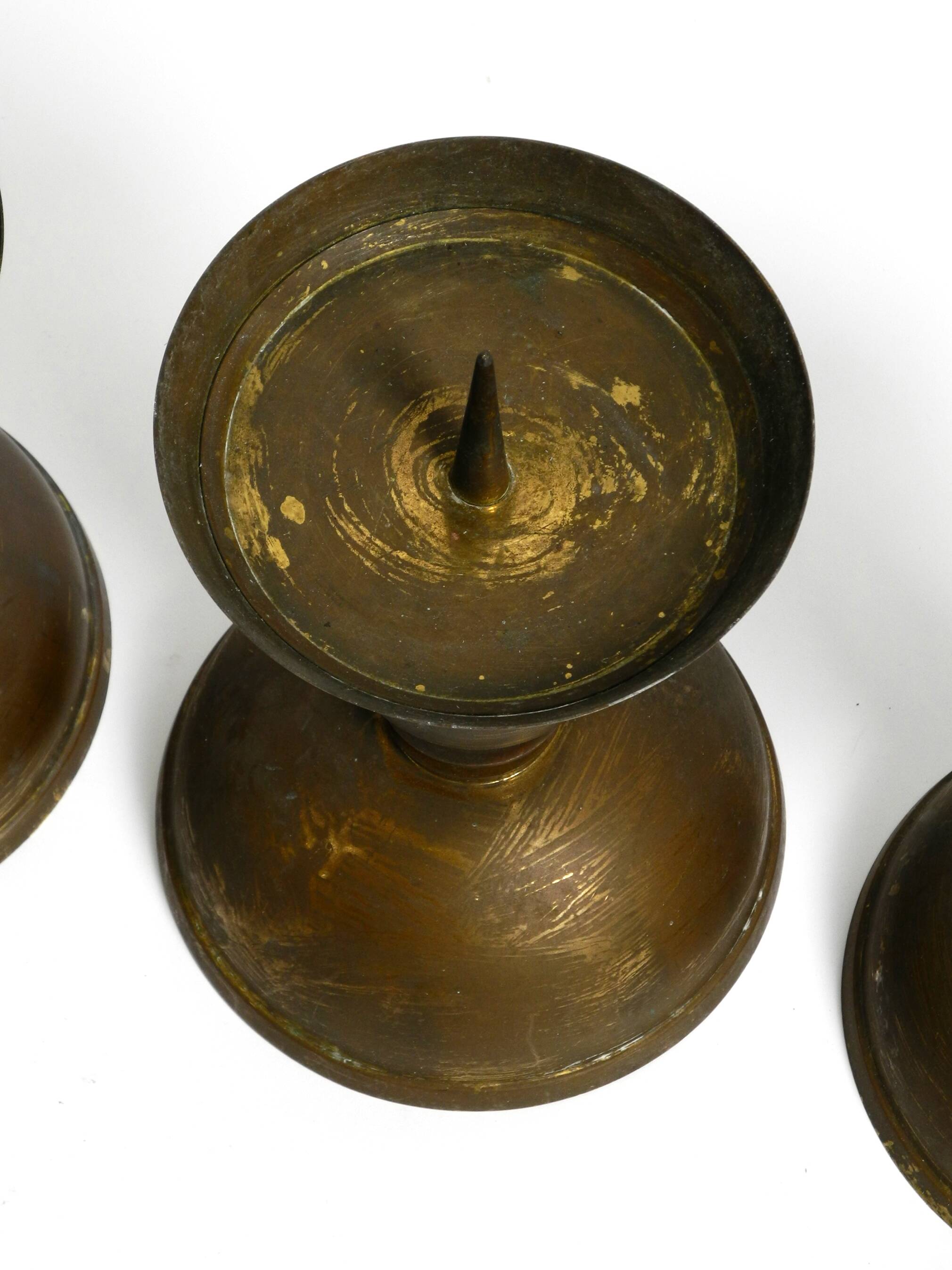 4 rare large heavy Mid Century brass candlesticks from a Bavarian church