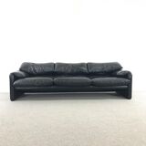 Maralunga 3-Seat Sofa in black leather by Vico Magistretti for Cassina
