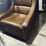 Cognac leather daybed from Italy, 70s