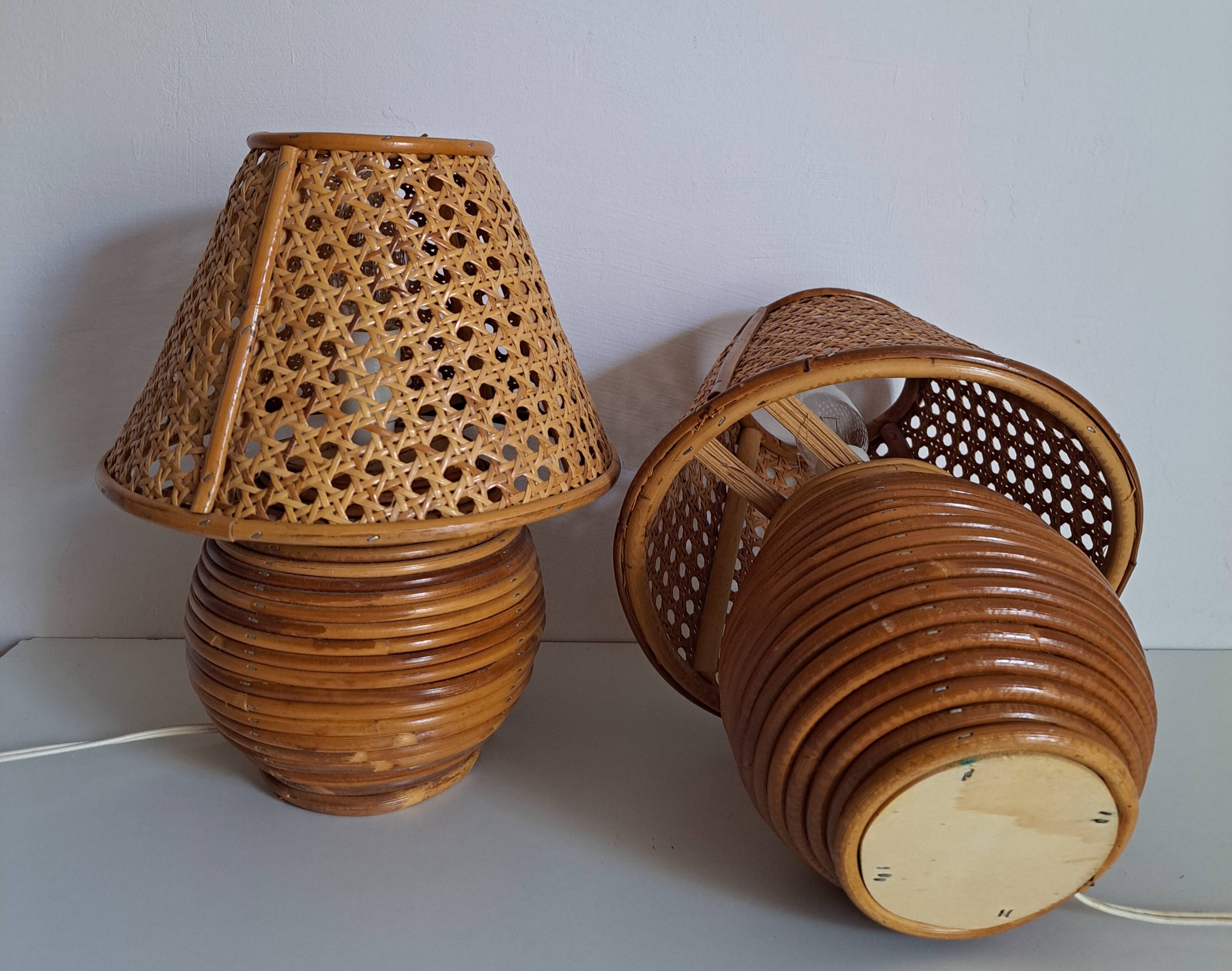 Paire lampes de chevet  cannage
