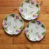 3 plates in slurry "Pensées" Choisy-le-Roi, nineteenth century