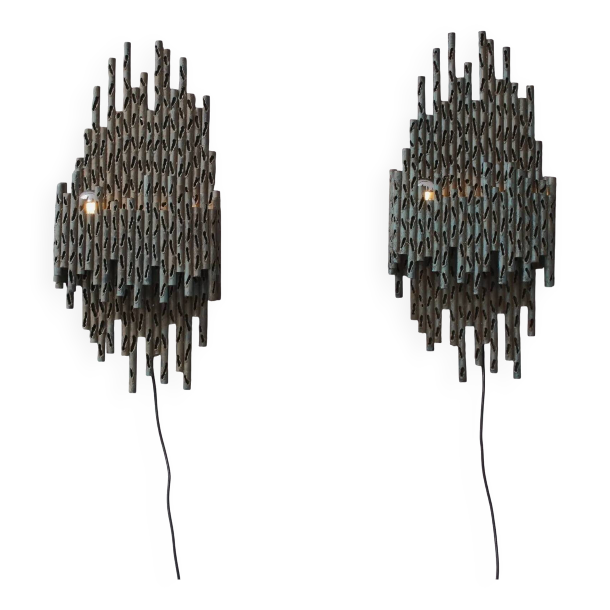 1960s brutalist wall lamps by Marcello Fantoni, Italy