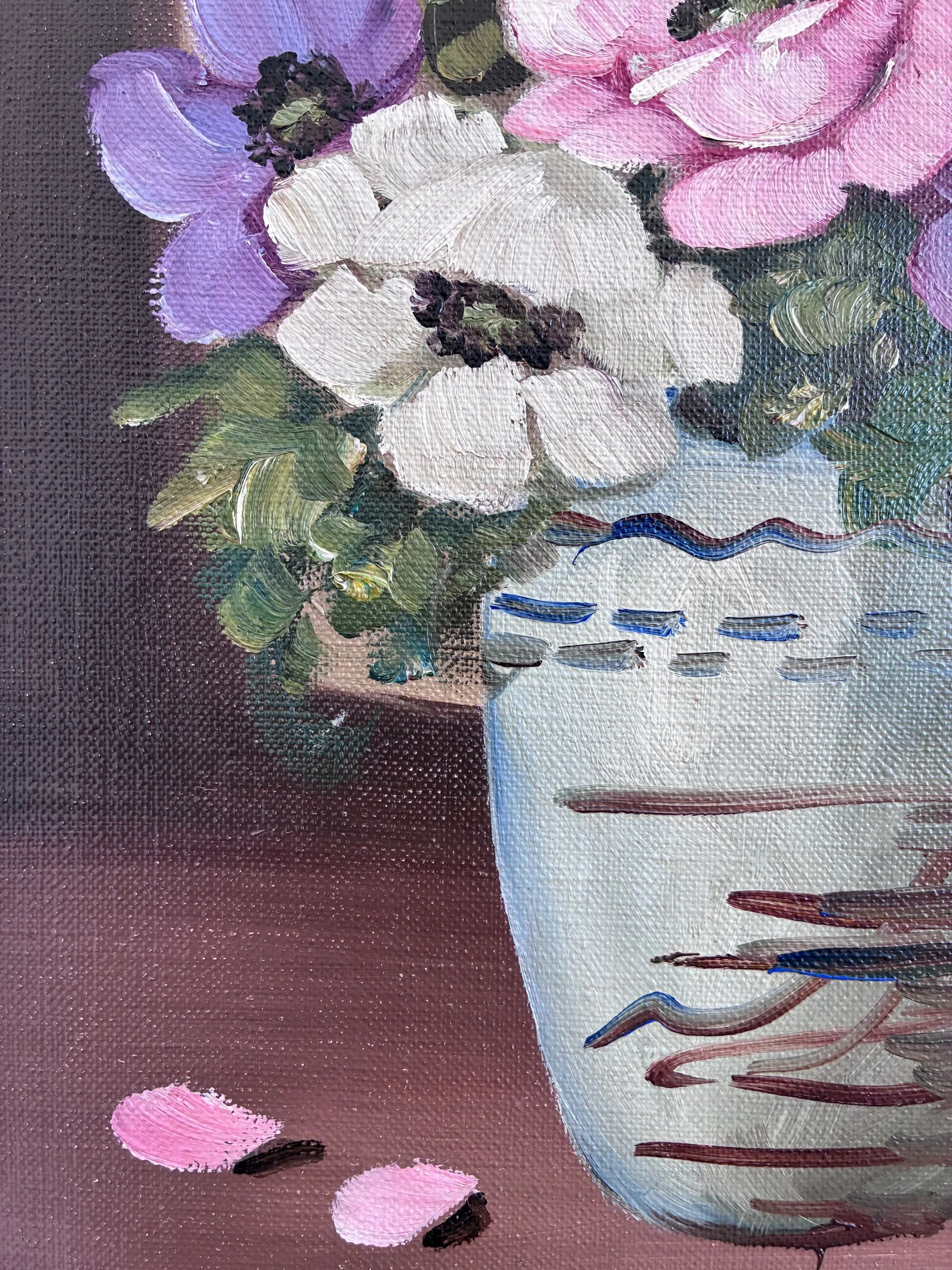 Vintage original flower oil painting, signed floral still life