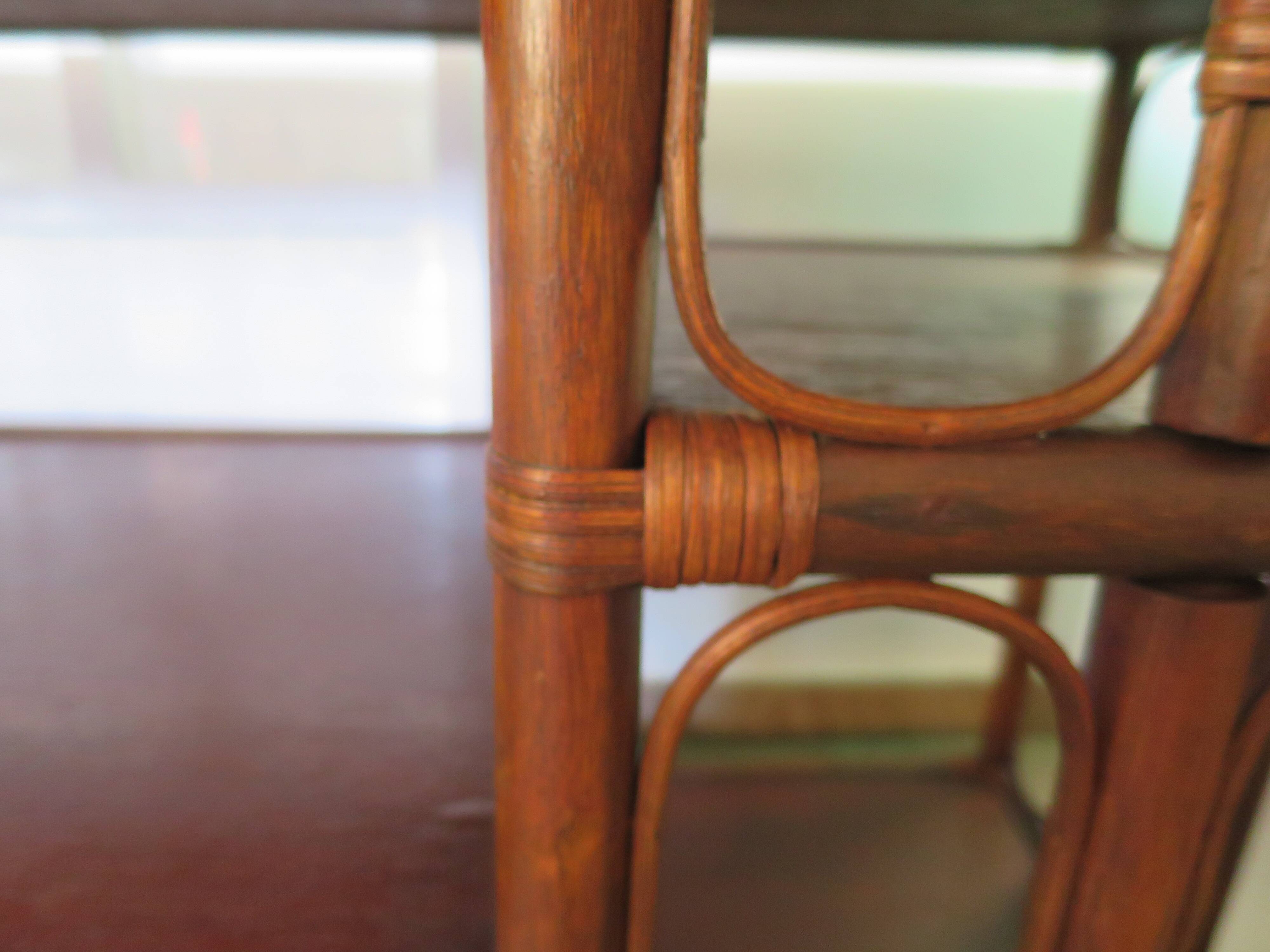 Retro side table - vinyl furniture - rattan and bamboo - 1980s