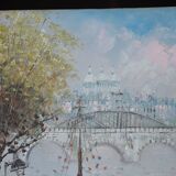 Ancien tableau Caroline Burnnet vue de Paris 1900