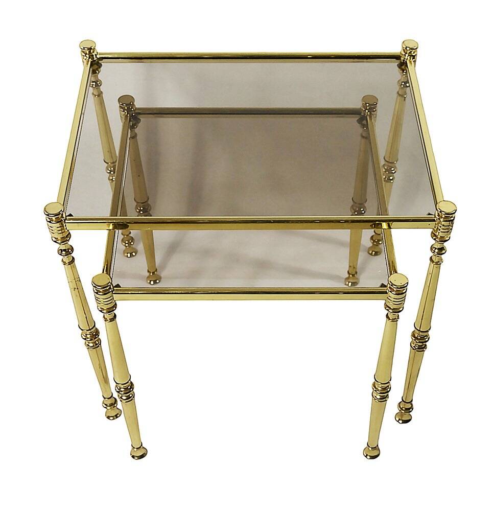 Mid-century brass and glass nesting tables, 1970s, set of 2