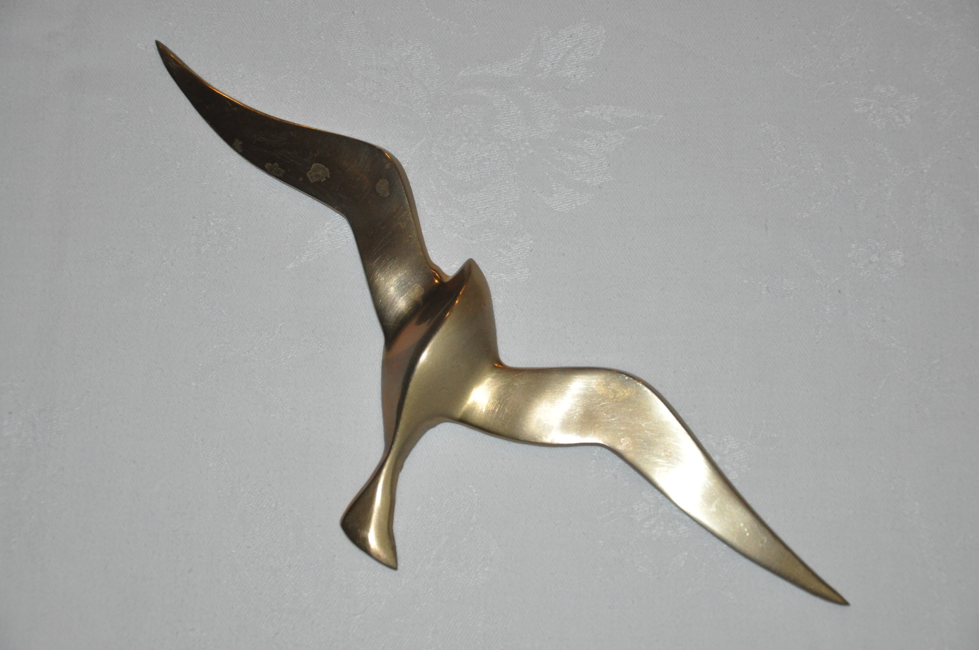 Trio of stylized seagulls in gold brass to hang 70s