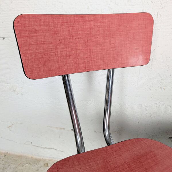 Paire de chaises formica rouge & pieds chromés