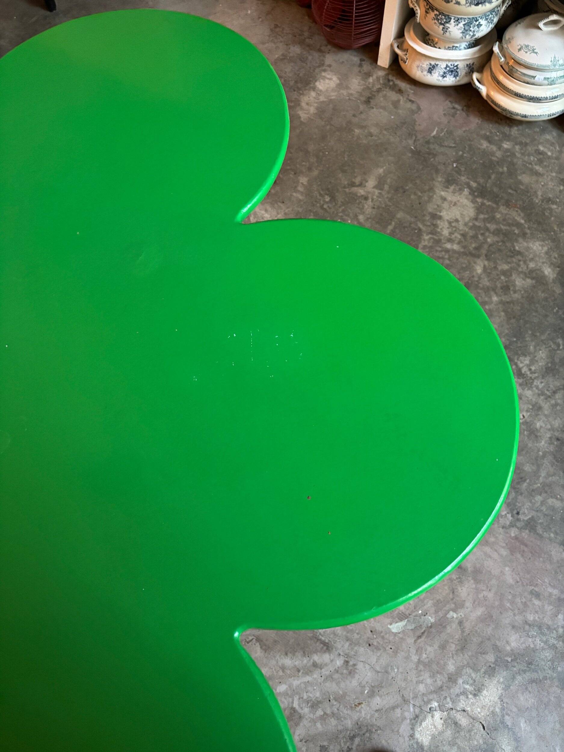 Tomotom table in wood and green metal by Bernard Holdaway, 1960