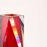 Murano 'Sommerso' large facet cut glass vase