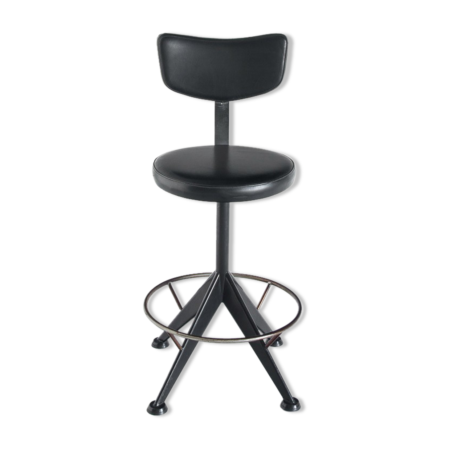 Vintage swivel workshop chair in skai and iron, Spain 1960