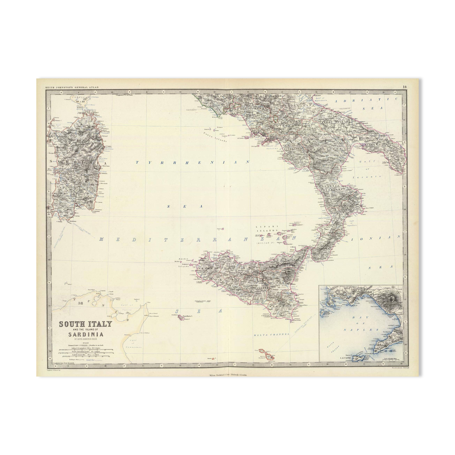 Map of Italy (Southern Sheet) circa 1869 Keith Johnston Royal Atlas