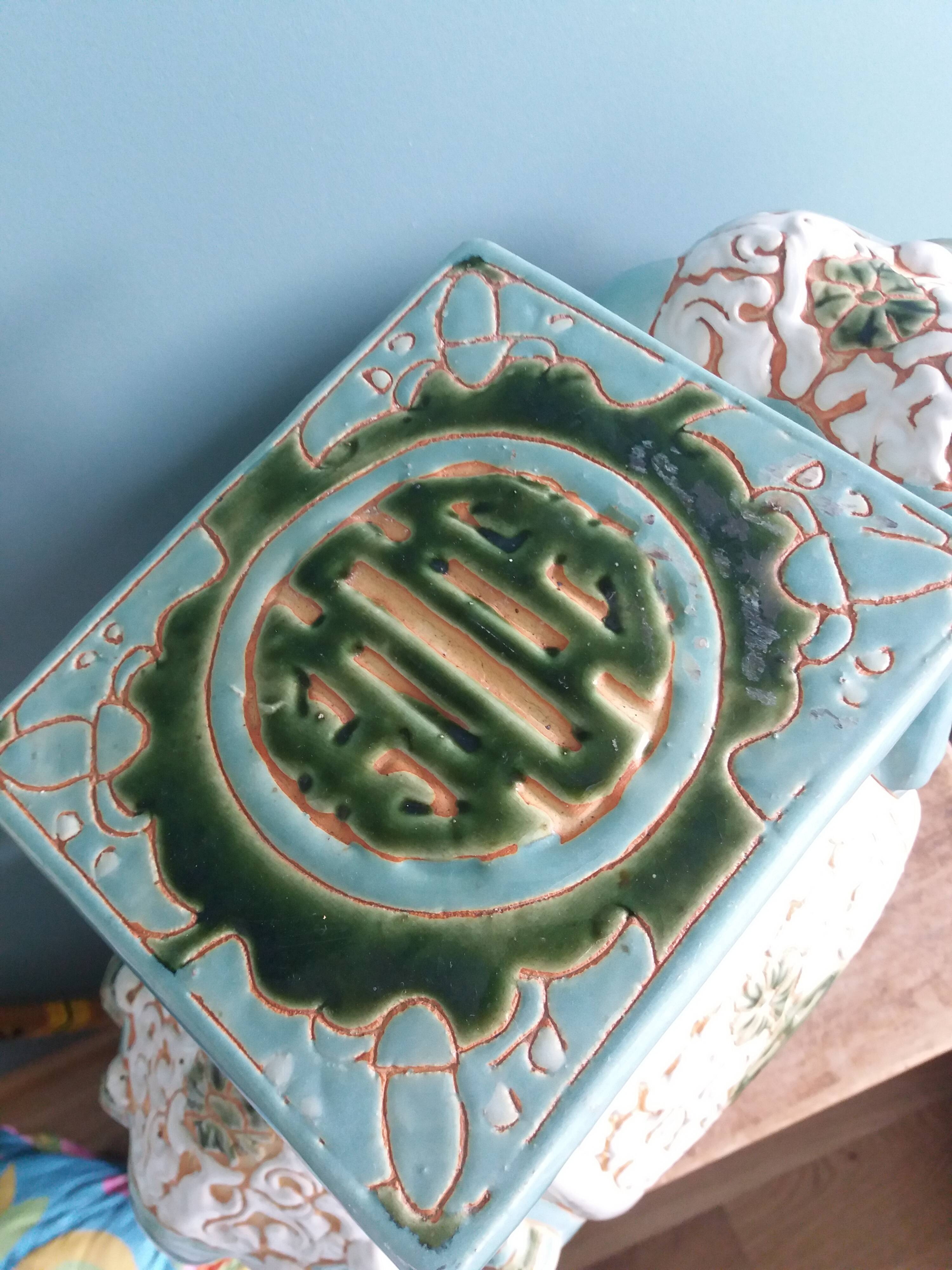 Green blue ceramic elephant