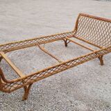 Vintage rattan daybed in basket shape - 1950s