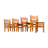 4 solid elm chairs Maison Regain, France 1970s