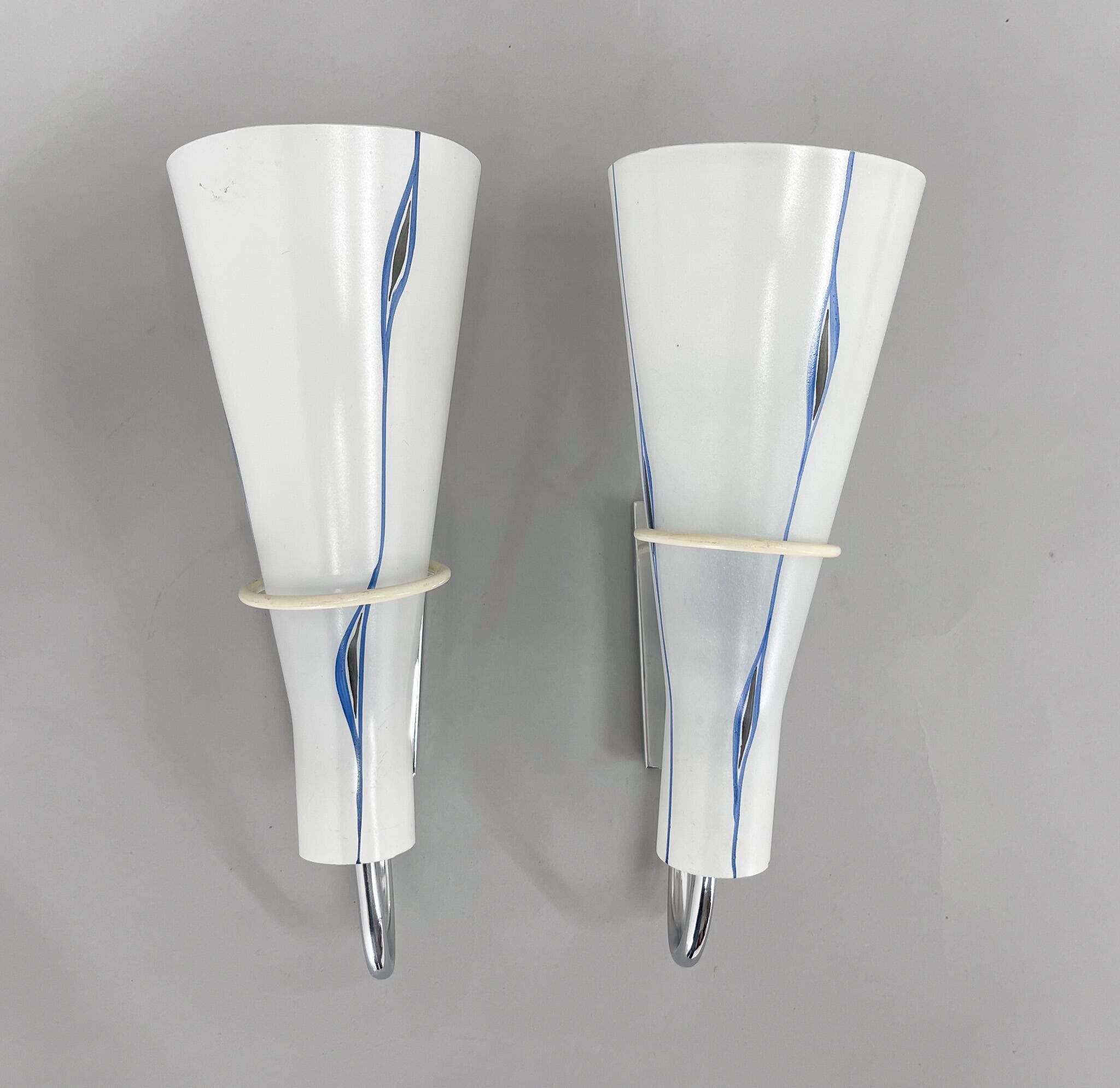 Pair of 1960s Chrome & Glass Wall Lamps by Zukov, 2 Pairs Available