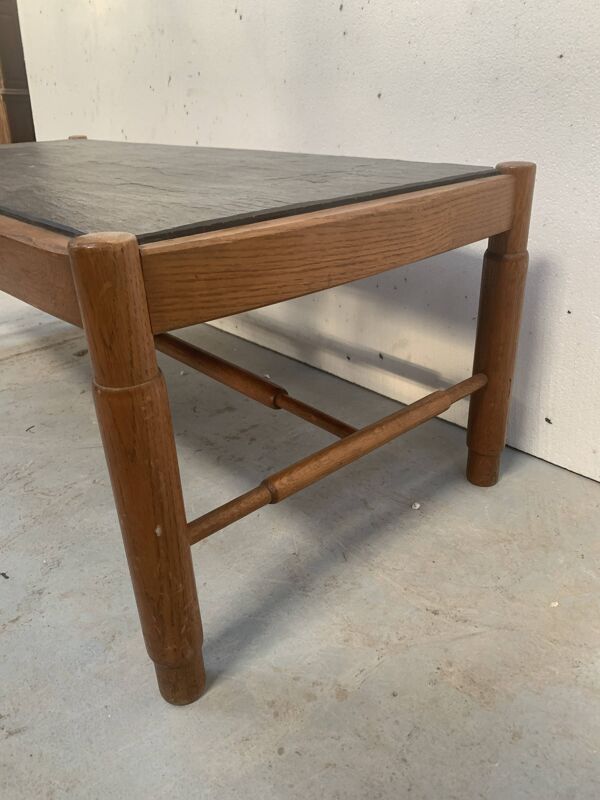 Table de salon en chêne et plateau d'ardoise XX siècle