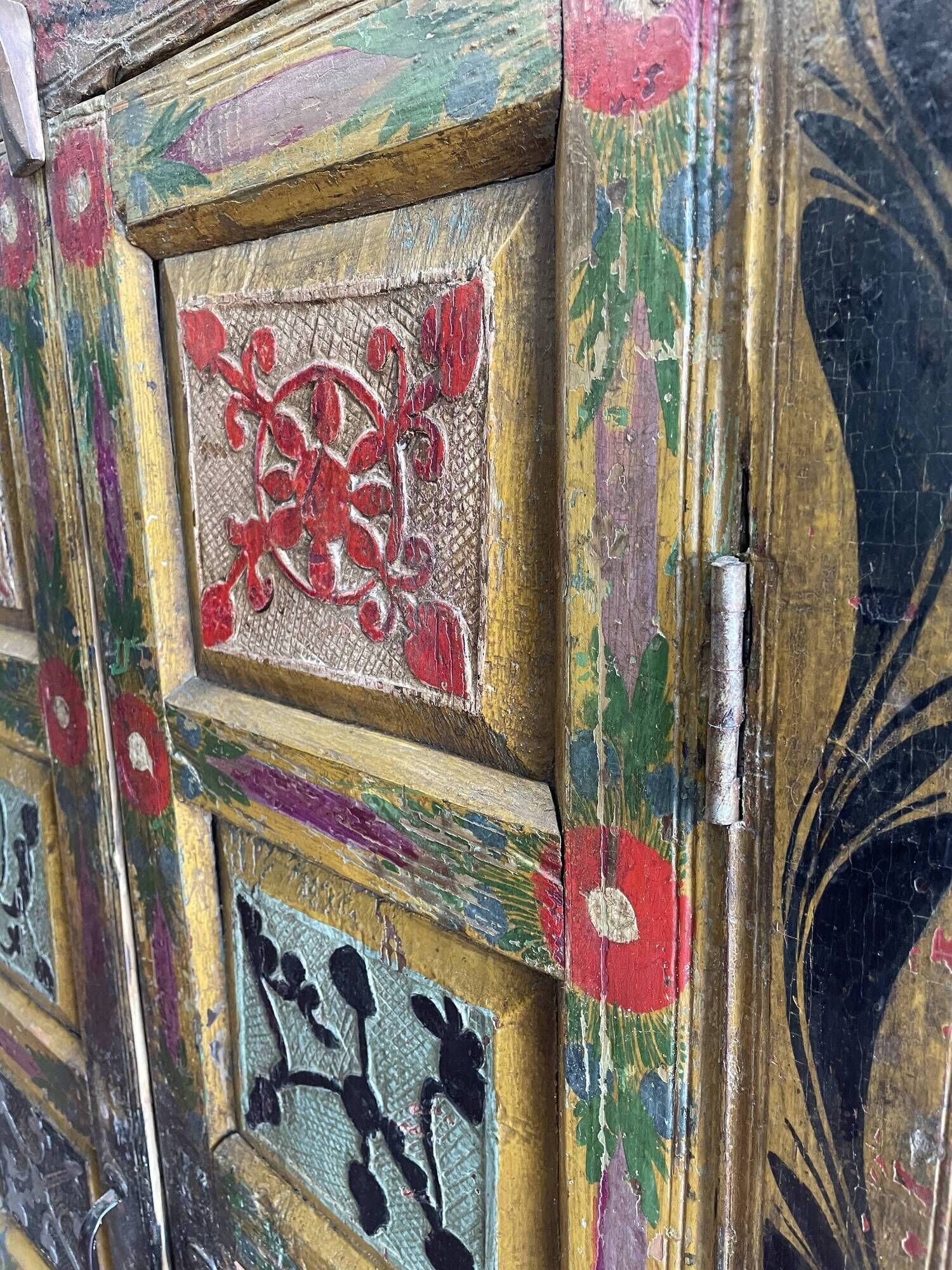 Pakistan, swat valley, old 2-door wardrobe from the 19th century with its original polychromy