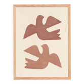 Birds - peinture sur papier - 30x40cm terracotta - signée Eawy