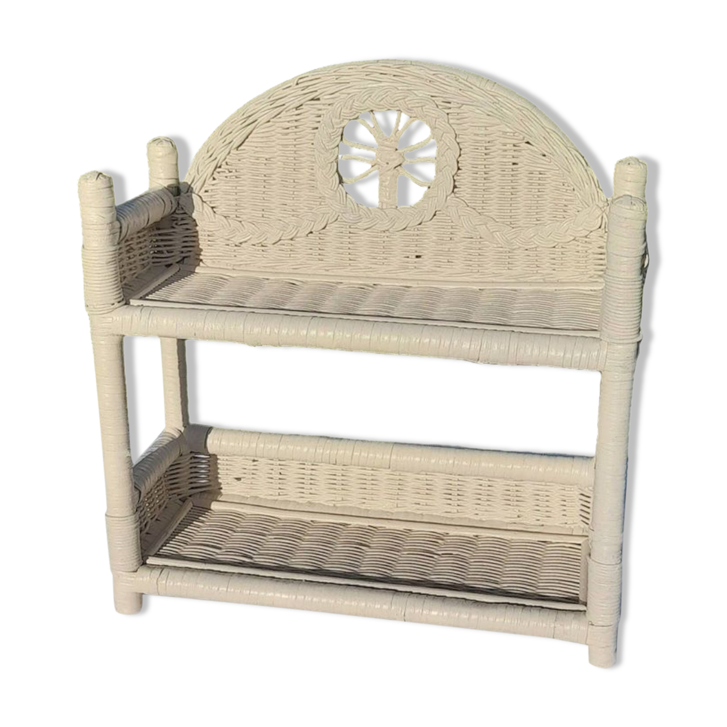 étagère murale en rotin blanc cassé H 48 cm