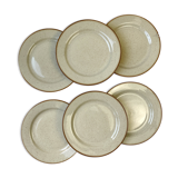 6 assiettes plates en grès beige moucheté