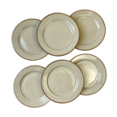 6 assiettes plates en grès beige moucheté