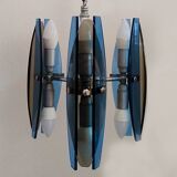 1970s Gorgeous Blue and Smoked Glass Pendant Lamp by Veca. Made in Italy