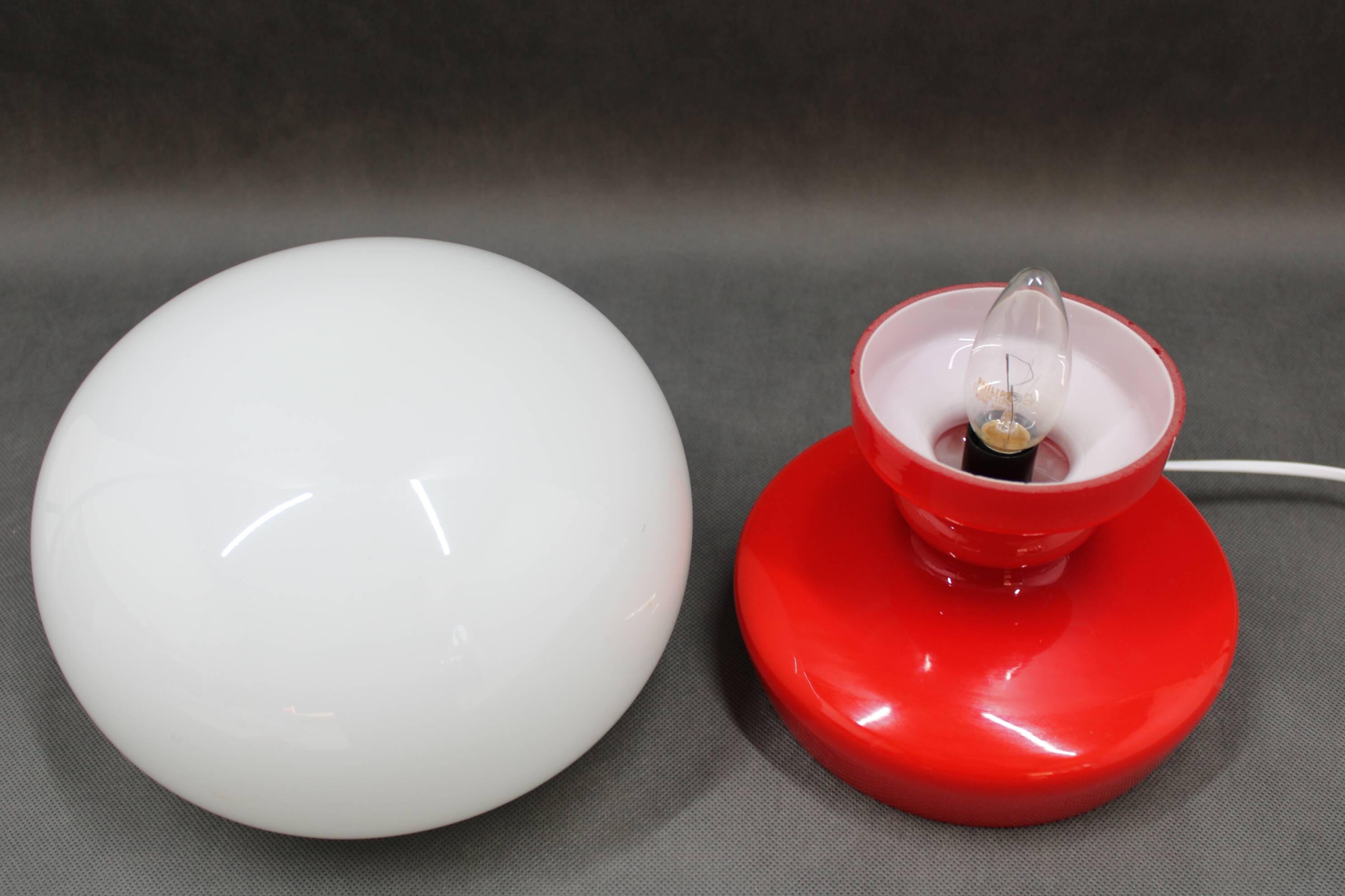 1970s Stepan Tabery Red Glass Mushroom Table Lamp, Czechoslovakia