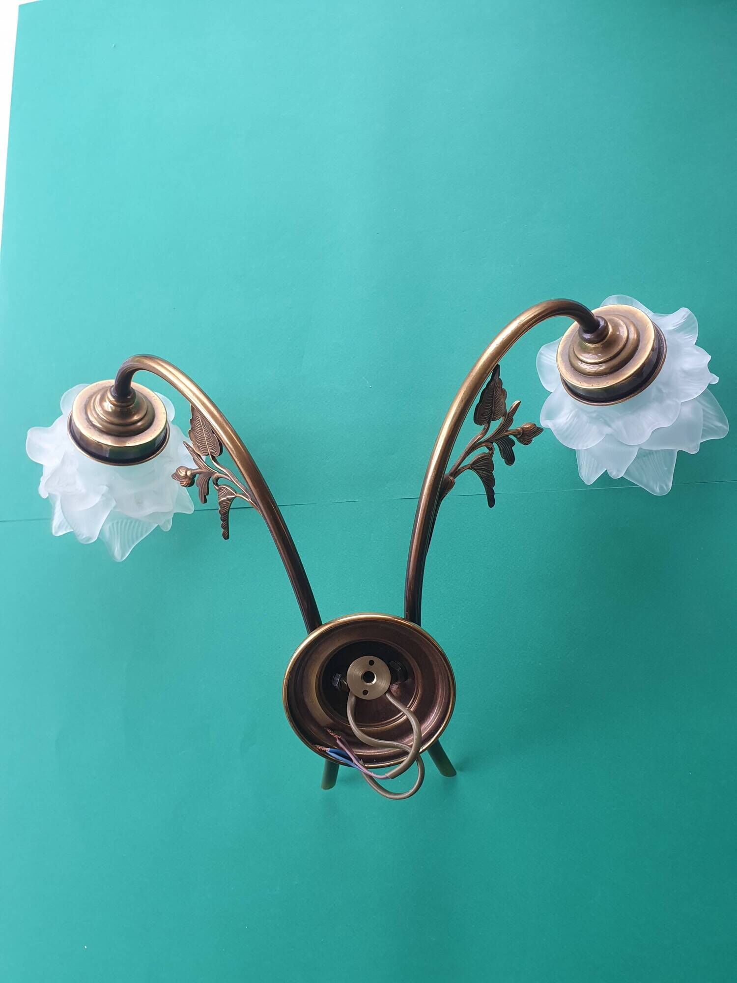 Pair of vintage Art Deco pink double wall sconces France